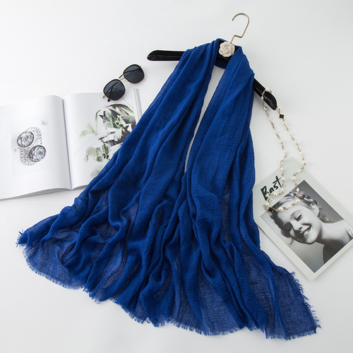   Classic Pure Color Wrinkled Short Beard Cotton Hemp Muslim Shawls Scarf