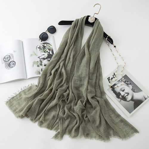   Classic Pure Color Wrinkled Short Beard Cotton Hemp Muslim Shawls Scarf