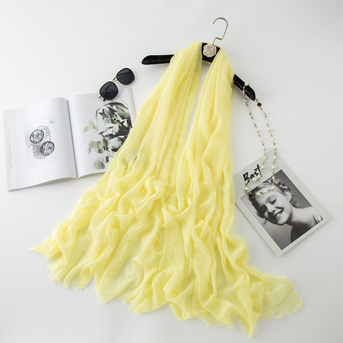   Classic Pure Color Wrinkled Short Beard Cotton Hemp Muslim Shawls Scarf