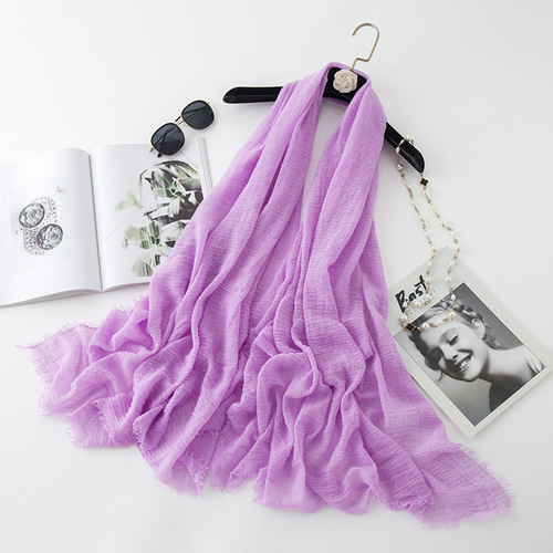   Classic Pure Color Wrinkled Short Beard Cotton Hemp Muslim Shawls Scarf