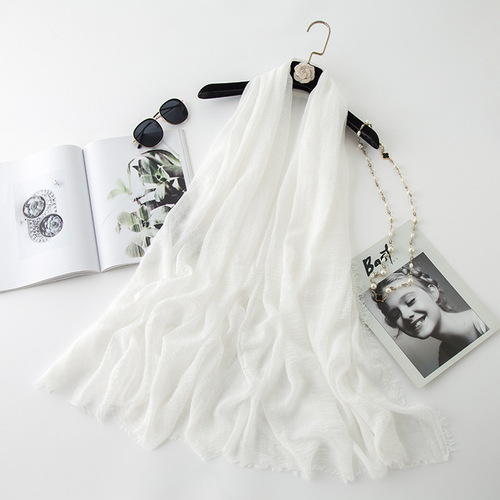   Classic Pure Color Wrinkled Short Beard Cotton Hemp Muslim Shawls Scarf