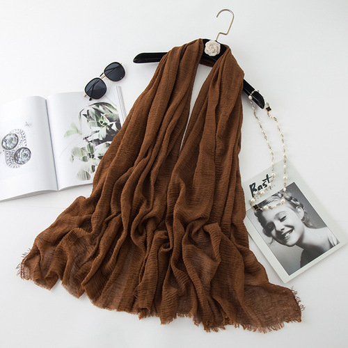   Classic Pure Color Wrinkled Short Beard Cotton Hemp Muslim Shawls Scarf