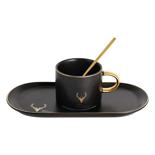 Ceramic Coffee Cup and Saucer Set 200ml Porcelain english Tea Cup with Saucer Golden Spoon for Espresso