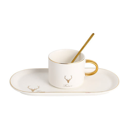 Ceramic Coffee Cup and Saucer Set 200ml Porcelain english Tea Cup with Saucer Golden Spoon for Espresso