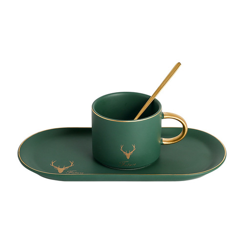 Ceramic Coffee Cup and Saucer Set 200ml Porcelain english Tea Cup with Saucer Golden Spoon for Espresso