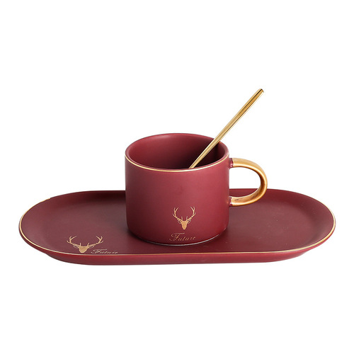 Ceramic Coffee Cup and Saucer Set 200ml Porcelain english Tea Cup with Saucer Golden Spoon for Espresso