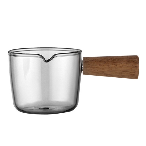 Drop Shipping Espresso Measuring Cups Latte Milk Pot Glass Sauce Cup  Coffee Mini Milk Pot with Wooden Handle