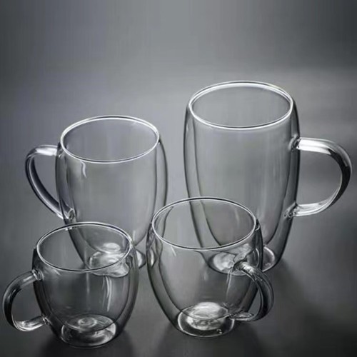 YOYO   150ml 250ml 350ml 450ml Double Wall Insulated Borosilicate Coffee Tea Glass Cup Set with Handle And Lid
