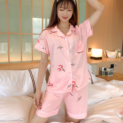 Pajamas Suit Women 2Pcs Short Sleeve Tops Shorts Sets Home Clothes Button-Down Pyjamas Pj's For Lady Lounge Sleepwear Fo