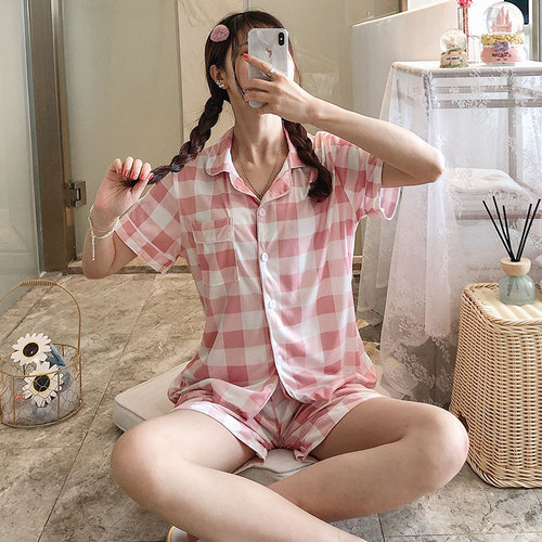 Pajamas Suit Women 2Pcs Short Sleeve Tops Shorts Sets Home Clothes Button-Down Pyjamas Pj's For Lady Lounge Sleepwear Fo