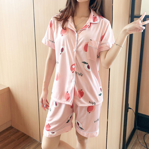 Pajamas Suit Women 2Pcs Short Sleeve Tops Shorts Sets Home Clothes Button-Down Pyjamas Pj's For Lady Lounge Sleepwear Fo