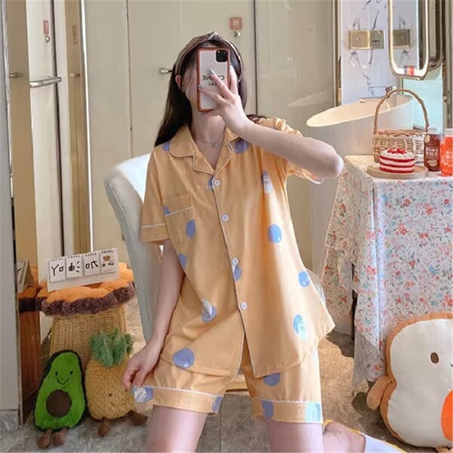 Pajamas Suit Women 2Pcs Short Sleeve Tops Shorts Sets Home Clothes Button-Down Pyjamas Pj's For Lady Lounge Sleepwear Fo