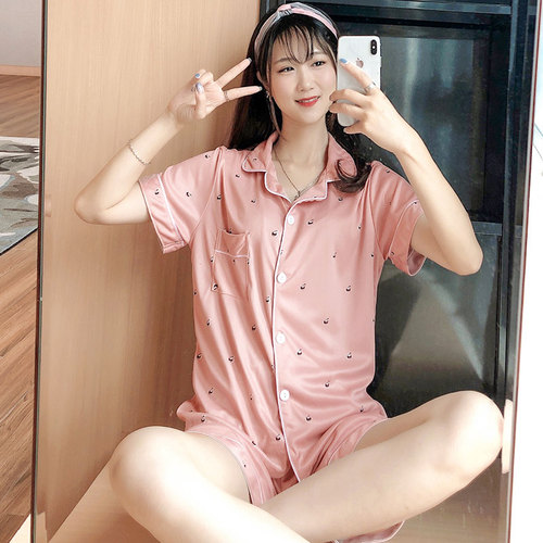 Pajamas Suit Women 2Pcs Short Sleeve Tops Shorts Sets Home Clothes Button-Down Pyjamas Pj's For Lady Lounge Sleepwear Fo