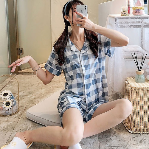 Pajamas Suit Women 2Pcs Short Sleeve Tops Shorts Sets Home Clothes Button-Down Pyjamas Pj's For Lady Lounge Sleepwear Fo