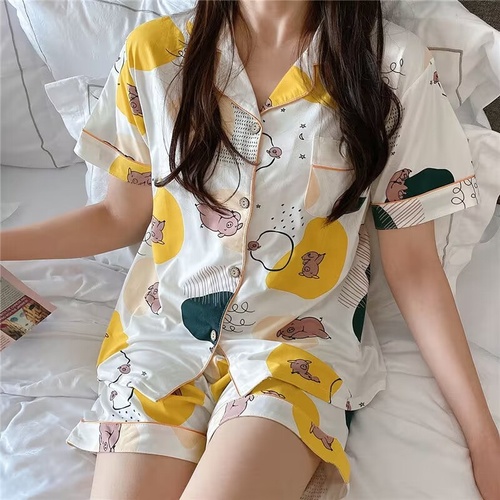 Pajamas Suit Women 2Pcs Short Sleeve Tops Shorts Sets Home Clothes Button-Down Pyjamas Pj's For Lady Lounge Sleepwear Fo