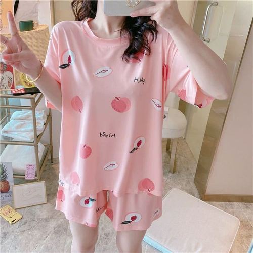 Summer Women's Cartoon Print Pajamas Ladies Pajamas Short Sleeve Shorts Sleepwear Girls Cute Printing Home Wear onesie w