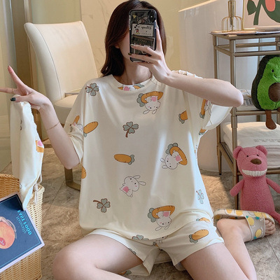 Summer Women's Cartoon Print Pajamas Ladies Pajamas Short Sleeve Shorts Sleepwear Girls Cute Printing Home Wear onesie w