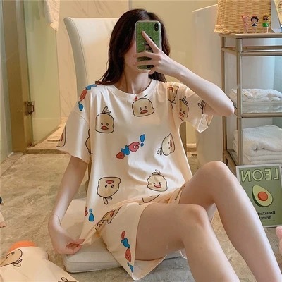 Summer Women's Cartoon Print Pajamas Ladies Pajamas Short Sleeve Shorts Sleepwear Girls Cute Printing Home Wear onesie w