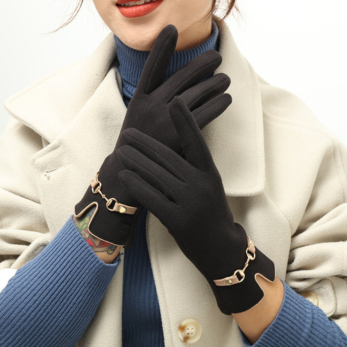 New Ladies Outdoor Windproof German Velvet Warm Graceful Cold-proof Touch Screen Cycling and Driving Gloves For Women
