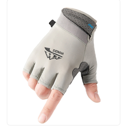 Summer ice silk men and women's UV protection fishing driving riding leakage two finger sunscreen gloves