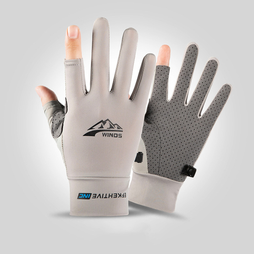Summer ice silk men and women's UV protection fishing driving riding leakage two finger sunscreen gloves