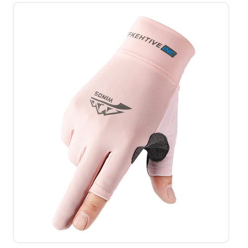 Summer ice silk men and women's UV protection fishing driving riding leakage two finger sunscreen gloves