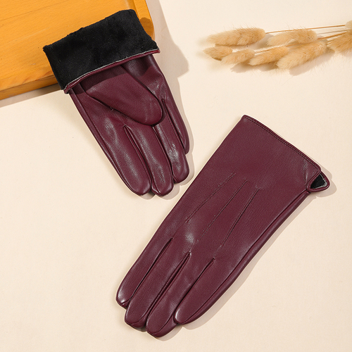 Winter multi-color fashion women's high-end PU touch screen leather gloves