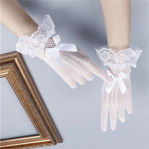 Black Bowknot Jacquard Glove Women Fashion Lace Fabric Bridal Gloves for Wedding Party Decoration