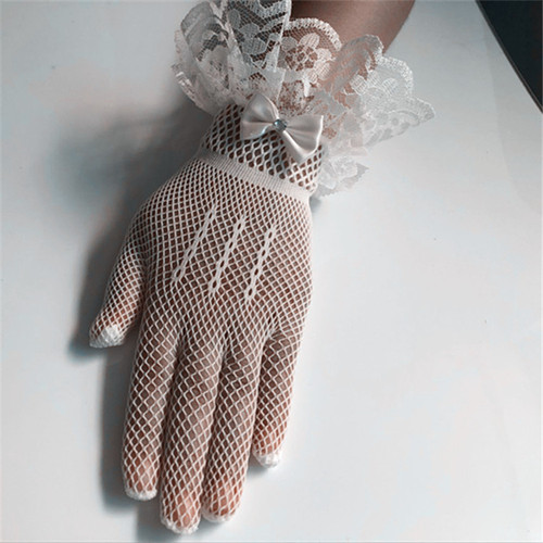 Black Bowknot Jacquard Glove Women Fashion Lace Fabric Bridal Gloves for Wedding Party Decoration