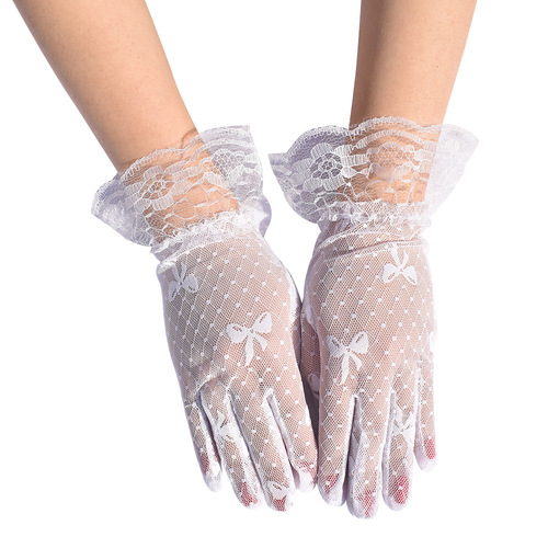 New Women's Summer Sunscreen Gloves Plaid Mesh Bowknot Creative Black Lace Lace Etiquette Gloves Female