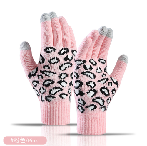 Women Winter Warm Knit Gloves outdoor Korean version leopard jacquard Warmers touch screen knitted gloves