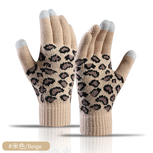 Women Winter Warm Knit Gloves outdoor Korean version leopard jacquard Warmers touch screen knitted gloves
