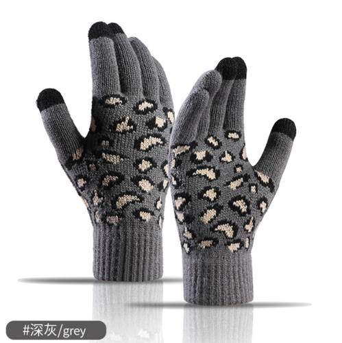 Women Winter Warm Knit Gloves outdoor Korean version leopard jacquard Warmers touch screen knitted gloves