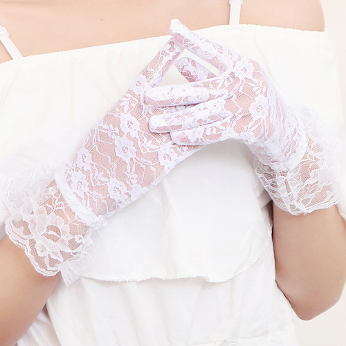 Woman Lace Sunscreen Sexy Gloves Lady Wedding Bride Lace Emcee Gloves Breathable Short Lace Fingers Gloves