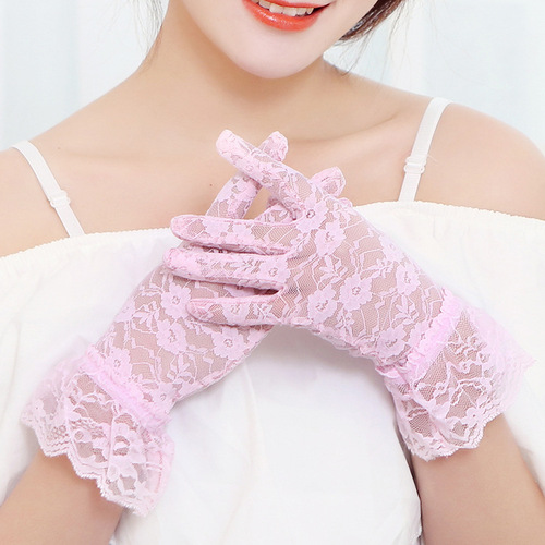 Woman Lace Sunscreen Sexy Gloves Lady Wedding Bride Lace Emcee Gloves Breathable Short Lace Fingers Gloves
