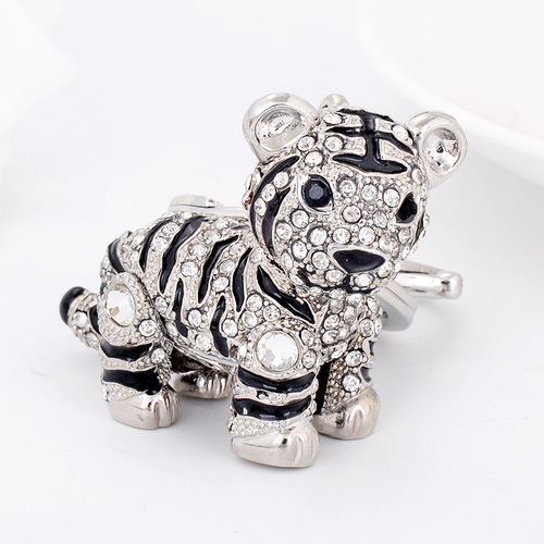 Fashion Crystal Diamond Animal Tiger Car Key Ring Women Rhinestone Tiger Keychain 