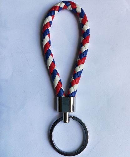 Luxury Colorful Leather Key Chains PU Leather Keychain Pop Metal Car Keyring Weave Braided Key chain