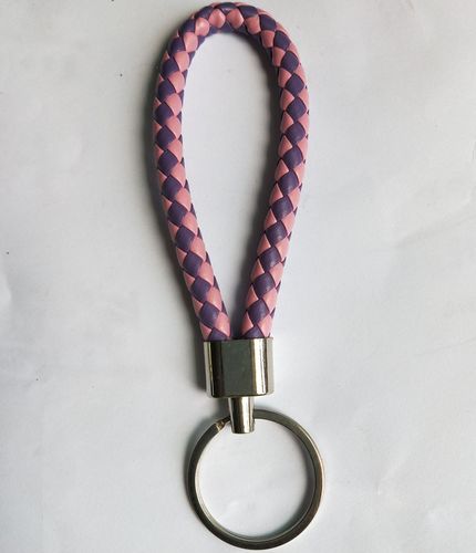 Luxury Colorful Leather Key Chains PU Leather Keychain Pop Metal Car Keyring Weave Braided Key chain