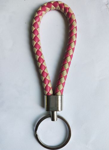 Luxury Colorful Leather Key Chains PU Leather Keychain Pop Metal Car Keyring Weave Braided Key chain
