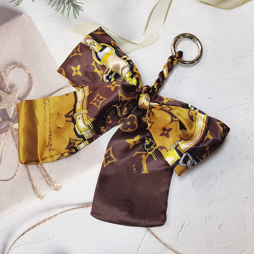 Fashion Bowknot Silk Scarves Keychain Top Quality Gift Charm Women's Bag Holder Decorate Keyring Car Trinket Jewelry Pen