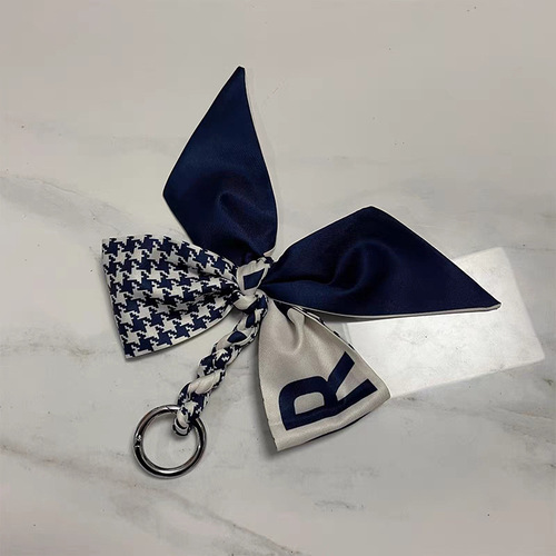 Fashion Bowknot Silk Scarves Keychain Top Quality Gift Charm Women's Bag Holder Decorate Keyring Car Trinket Jewelry Pen