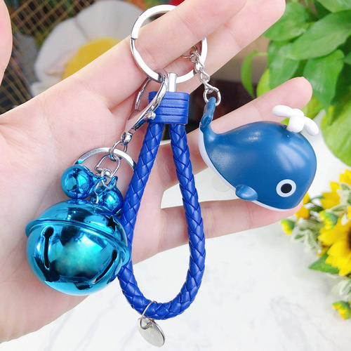 Creative Men's And Women's Braided Leather Cord Keychain Accessories Fashion Cartoon Cute Glowing Sound Baby Whale Doll 