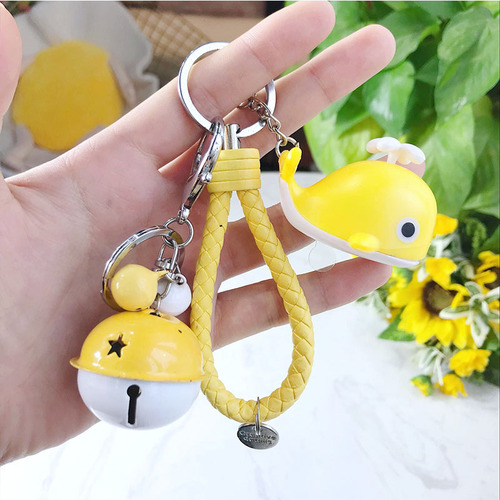Creative Men's And Women's Braided Leather Cord Keychain Accessories Fashion Cartoon Cute Glowing Sound Baby Whale Doll 