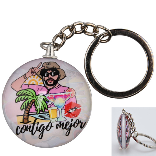  bad bunny glass keychain Karol G double side glass keyring for key holders