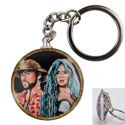  bad bunny glass keychain Karol G double side glass keyring for key holders