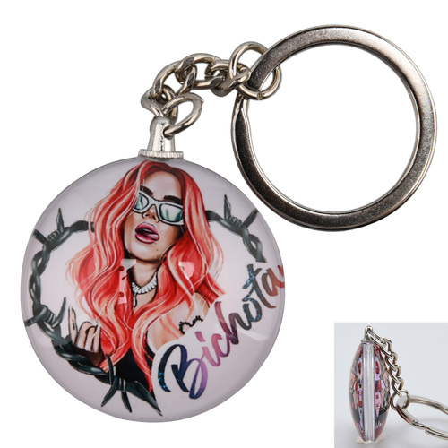  bad bunny glass keychain Karol G double side glass keyring for key holders