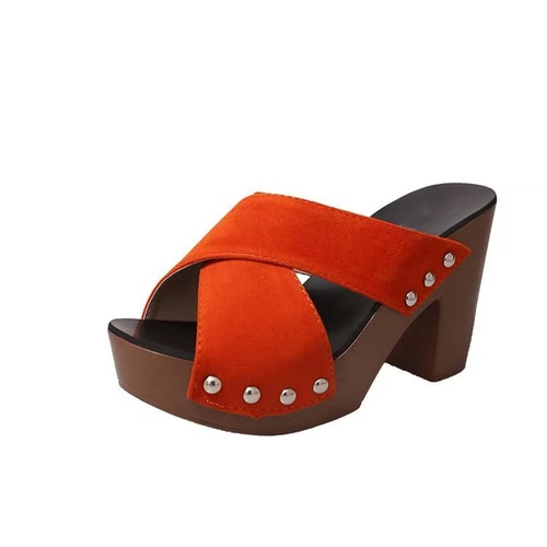 New crossed toes mules Thick Heel Waterproof Women PU Suede  Platform wedges sandals for women and ladies shoe