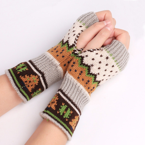 Women Winter Warm Knit Fingerless Gloves Hand Crochet Thumbhole Christmas Arm Warmers Mittens Gift
