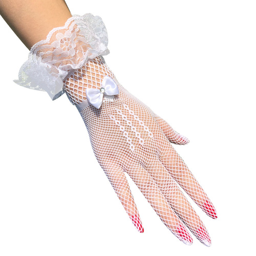  Women Black White Summer Driving Fashion Lace Gloves Full Finger Girls Bridal Mesh Fishnet Gloves
