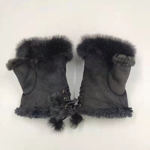 Rabbit Hair Half-finger Gloves Winter Warm Indoor Fingerless Gloves  Direct Sale Ladies Fingerless Gloves